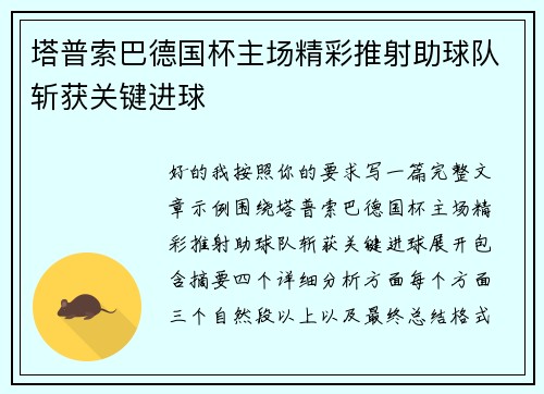 塔普索巴德国杯主场精彩推射助球队斩获关键进球